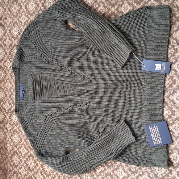 RACHEL Rachel Roy Sweaters - RACHEL Rachel Roy Olive V-Neck Ribbed Knit Sweater